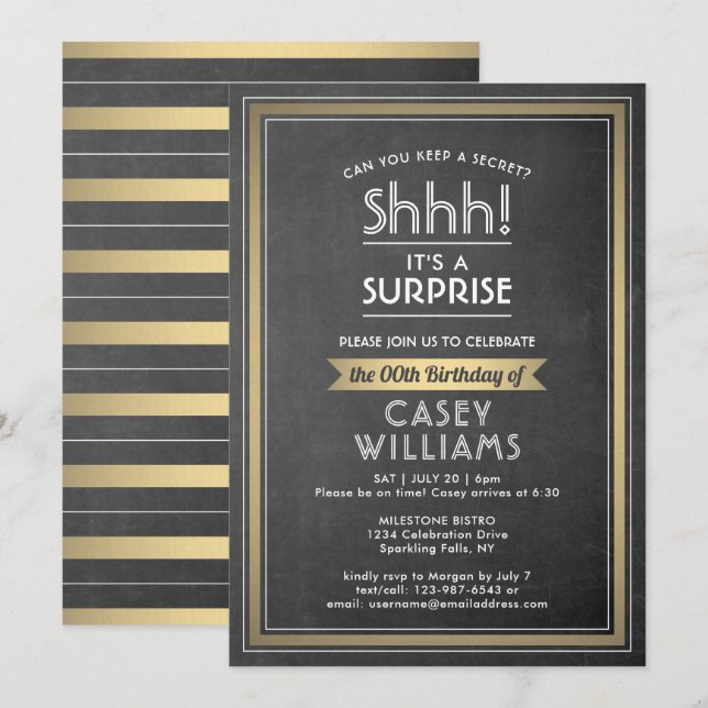 Invitation Anniversaire Surprise Party Black Chalkboard et Go (Devant / Derrière)