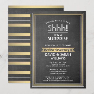 Invitation Anniversaire Surprise Party Black Chalkboard & Gol