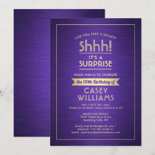 Invitation Anniversaire Surprise Party brossé violet et or