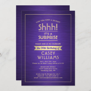 Invitation Anniversaire Surprise Party brossé violet et or