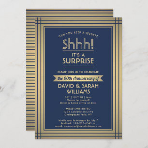 Invitation Anniversaire Surprise Party Élégant Marine Blue Go