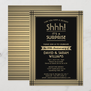 Invitation Anniversaire Surprise Party Élégant Noir et Or