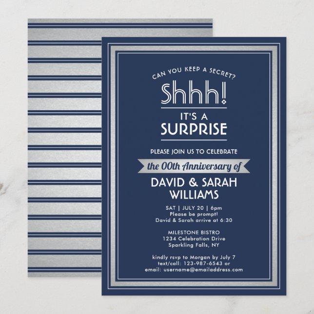 Invitation Anniversaire Surprise Party Marine Bleu Blanc Arge (Devant / Derrière)