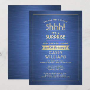 Invitation Anniversaire Surprise Party Shhh! Bleu et or bross