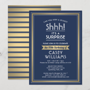 Invitation Anniversaire Surprise Party Shhh! Marine bleu et o