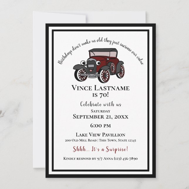 Invitation Anniversaire surprise voiture (Devant)