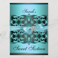 Invitation anniversaire Sweet16 bleu/noir damassé 