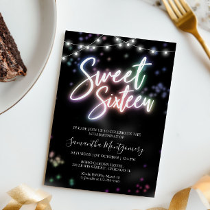 Invitation Anniversaire Sweet 16 Fête Colorée Néon