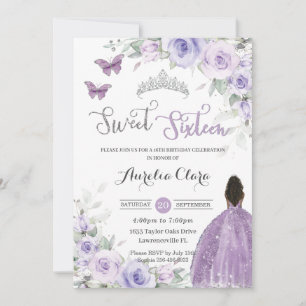 Invitation Anniversaire Sweet 16 Fleurs Violettes Princesse M