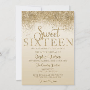 Invitation Anniversaire Sweet 16 Paillettes Étincelles Or