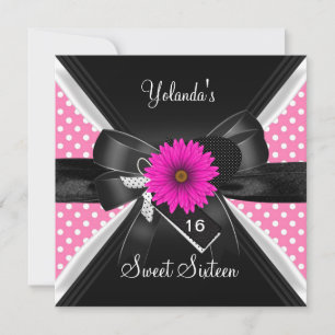 Invitation Anniversaire Sweet 16 Tacheté Noir Blanc Rose