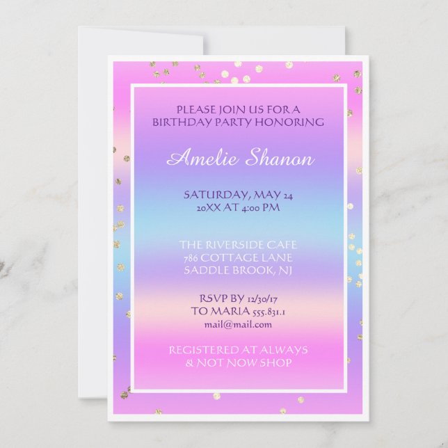 Invitation Anniversaire Sweet 16e Diplômé rose violet Confett (Devant)