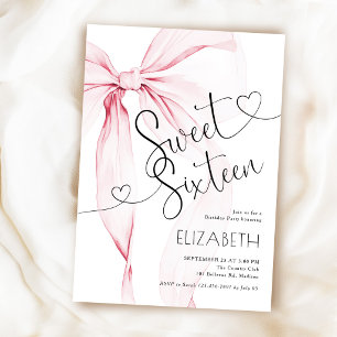 Invitation Anniversaire Sweet Sixteen Rose Ruban