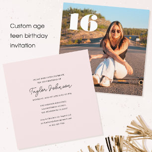Invitation Anniversaire Teenager Tout Âge Photo Minimaliste R