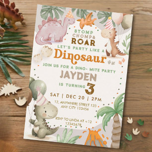 Invitation Anniversaire Thème Dinosaure Pastel Mignon Enfant