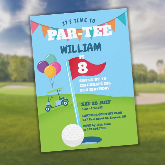 Invitation anniversaire thème Golf Partee (Golf Theme Birthday Party Partee Invitation)