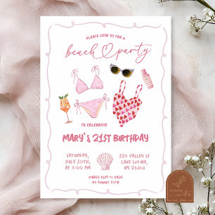 Invitation Anniversaire Thème Plage Rose Fantaisiste