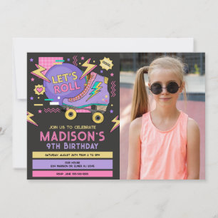 Invitation Anniversaire Thème Rétro Roller Skate 80s 90s Phot