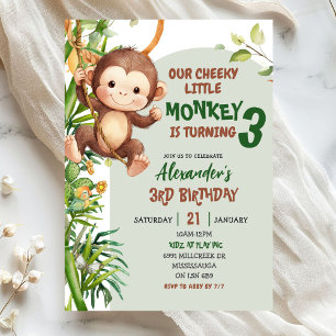 Invitation Anniversaire Thème Savannah Singe Mignon Vert