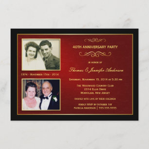 Invitation Anniversaire Then & Now avec 2 Photos - 40ème