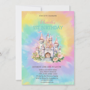 Invitation Anniversaire Tie Dye Château Floral Aqu