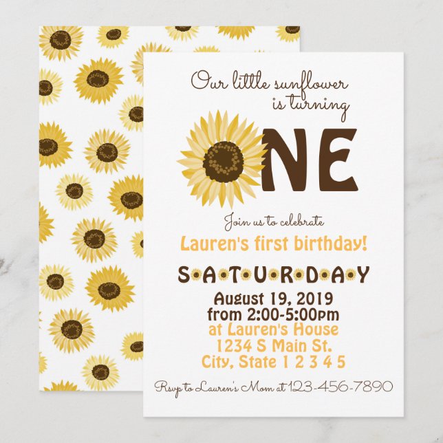Invitation Anniversaire Tournesol (Devant / Derrière)