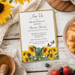 Invitation Anniversaire Tournesols Petit Déjeuner Paillettes
