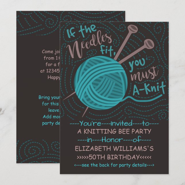 Invitation Anniversaire Tricot Bee Party | Fantaisie de Trico (Devant / Derrière)