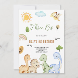 Invitation Anniversaire Trois Dinosaure Brun Et Vert Rex 3ème