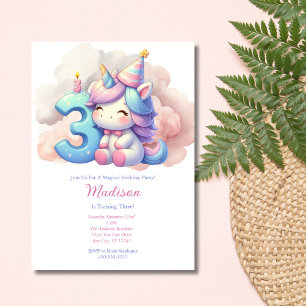 Invitation Anniversaire Troisième 3ème Rose Bleu Violet Fille