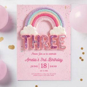 Invitation anniversaire Troisième modifiable, rose