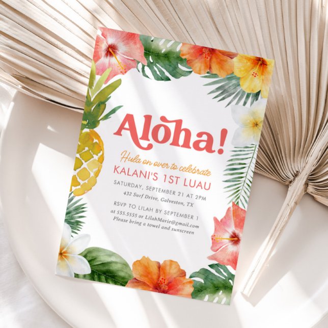 Invitation Anniversaire tropical de 1er Luau (Créateur téléchargé)