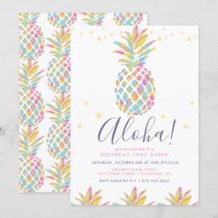 Invitation Anniversaire Tropical de l'Ananas à l'Aquarelle Ar