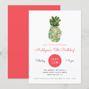 Invitation Anniversaire tropical de l'ananas floral Invitatio