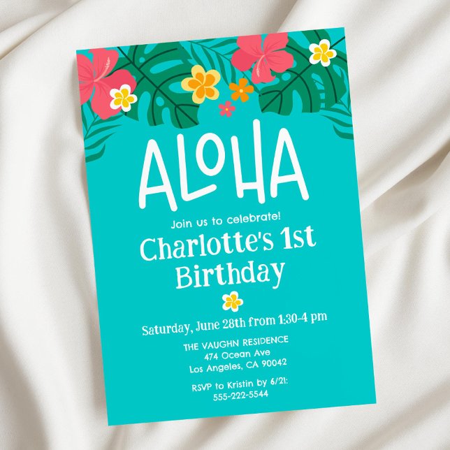 Invitation Anniversaire tropical de Luau Aloha (Créateur téléchargé)