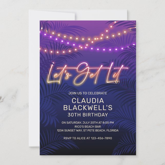 Invitation Anniversaire Tropical de Neon (Devant)