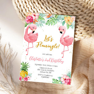 Invitation Anniversaire Tropical Flamant Rose Fêtard