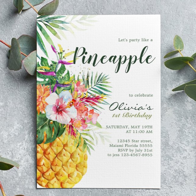 Invitation Anniversaire Tropical Floral Ananas (Créateur téléchargé)