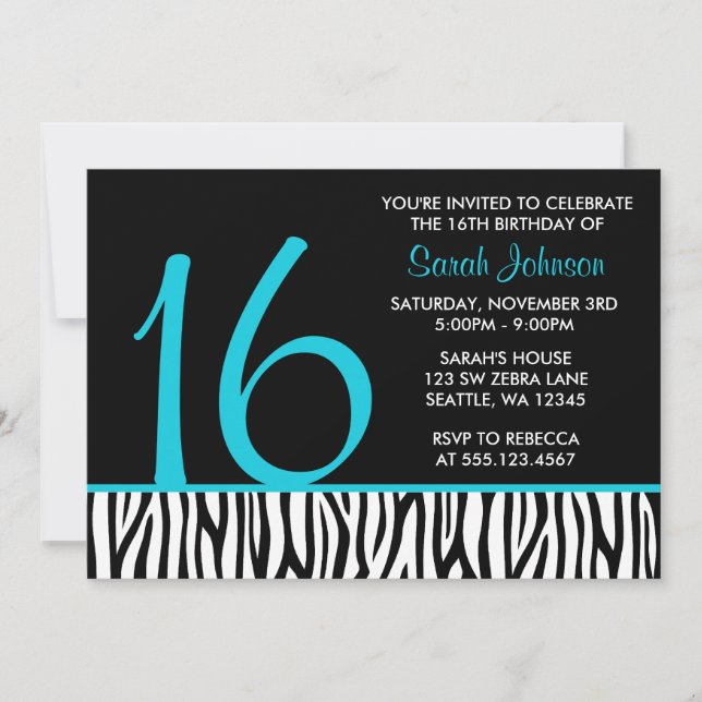 Invitation Anniversaire turquoise et noir de nombre du bonbon (Devant)