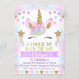 Invitation Anniversaire Unicorn Avec Parties scint