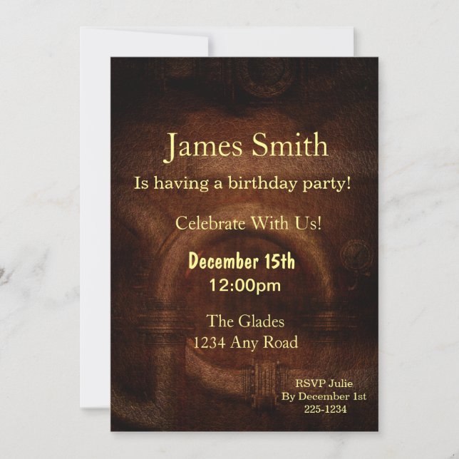 Invitation Anniversaire Vintage de Steampunk (Devant)