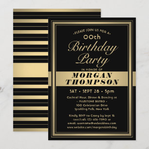 Invitation Anniversaire virtuel tout thème noir or et blanc