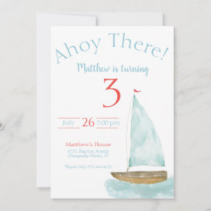 Invitation Anniversaire voilier nautique aquarelle 