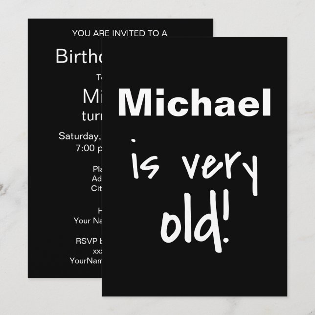 Invitation Anniversaire Vous Êtes Vieux Noir Customisé (Devant / Derrière)