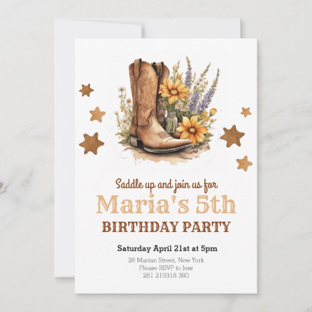 Invitation Anniversaire Western Rodéo Cowgirl (Devant)