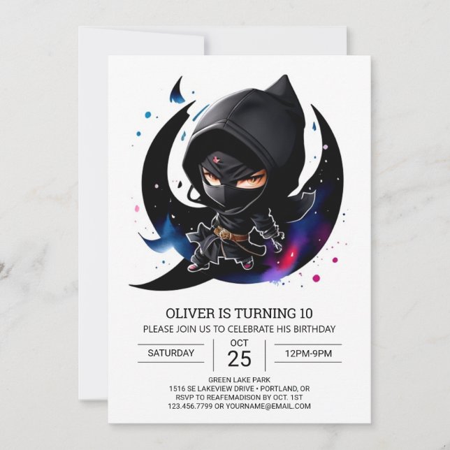 Invitation Anniversaire Whimsical Ninja Sword pour enfants (Devant)