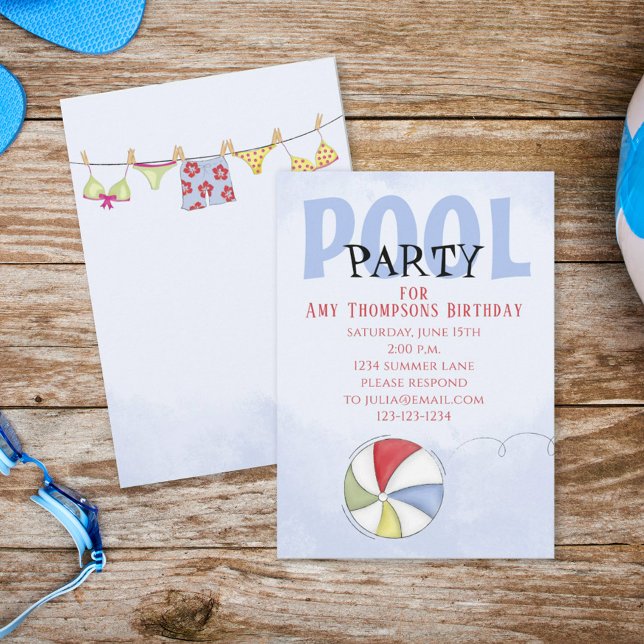 Invitation Anniversaire Whimsical Summer Pool Party Amusants  (Créateur téléchargé)
