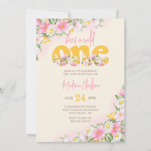 Invitation Anniversaire Wild One Moutarde & Fleur Sauvage Ros