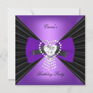 Invitation Anniversaire Zèbre Élégant Noir Violet Nœud