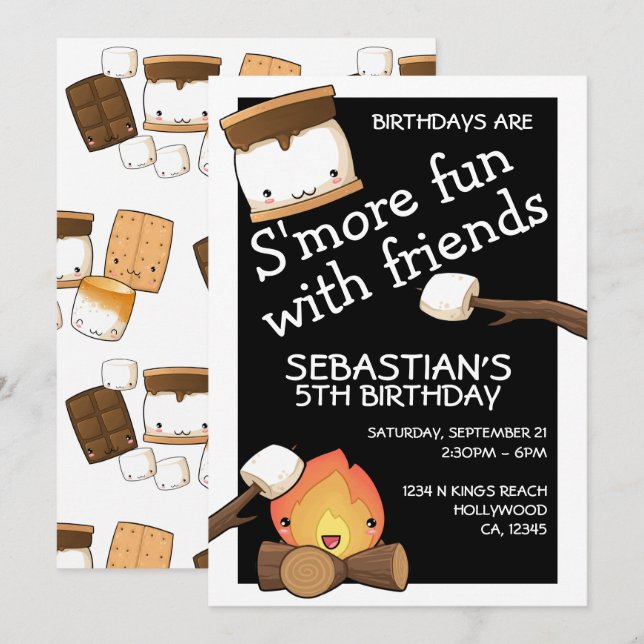 Invitation Anniversaires plus amusants avec les amis marshmal (Devant / Derrière)